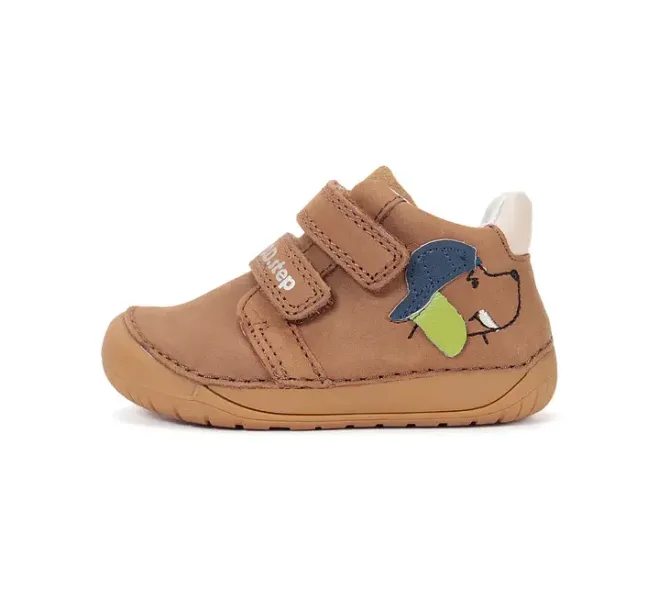 D.D.Step kisfiú első lépés barefoot bőrcipő, chocolate/barna, kutya mintás, külső oldalnézet