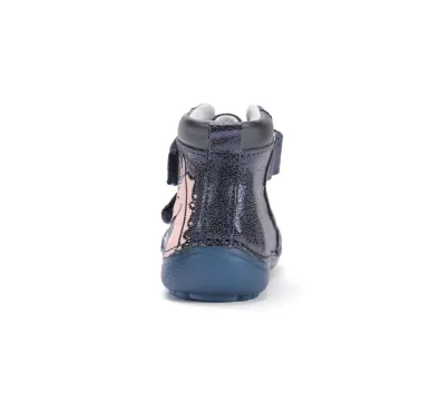 A063-52815A Royal Blue 02 D.D.Step kislány barefoot átmeneti bőrcipő kék unikornis mintás, hátulnézet