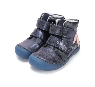 A063-52815A Royal Blue 06 D.D.Step kislány barefoot átmeneti bőrcipő kék unikornis mintás, pár
