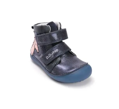 A063-52815A Royal Blue 07 D.D.Step kislány barefoot átmeneti bőrcipő kék unikornis mintás, jobb