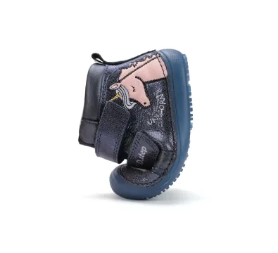 A063-52815A Royal Blue D.D.Step kislány barefoot átmeneti bőrcipő kék unikornis mintás, rugalmas