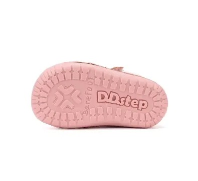D.D.Step kislány első lépés barefoot bőrcipő, rózsaszín, szivárvány mintás, talp