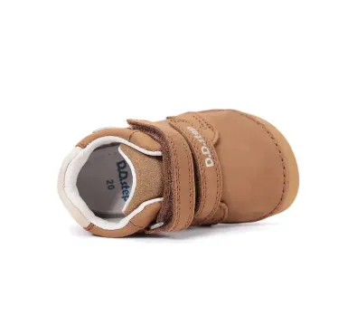 D.D.Step kisfiú első lépés barefoot bőrcipő, chocolate/barna, kutya mintás, felülnézet