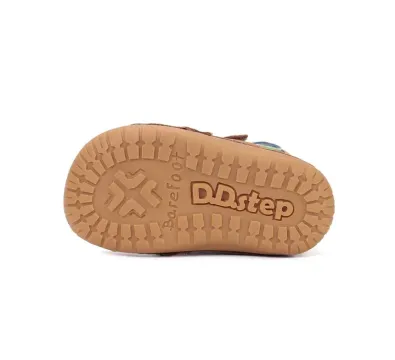 D.D.Step kisfiú első lépés barefoot bőrcipő, chocolate/barna, kutya mintás, talp