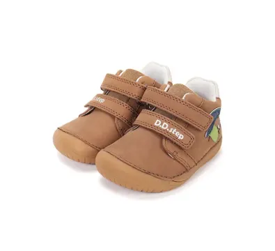 D.D.Step kisfiú első lépés barefoot bőrcipő, chocolate/barna, kutya mintás, pár