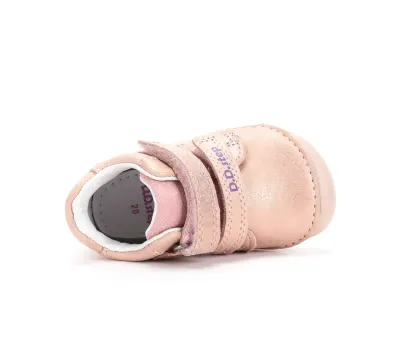 S070-62332B Champagne 04 D.D.Step kislány első lépés barefoot cipő- champagne/pezsgő, szivecske mintás, felülnézet