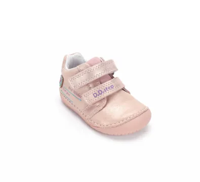 S070-62332B Champagne 07 D.D.Step kislány első lépés barefoot cipő- champagne/pezsgő, szivecske mintás, jobb