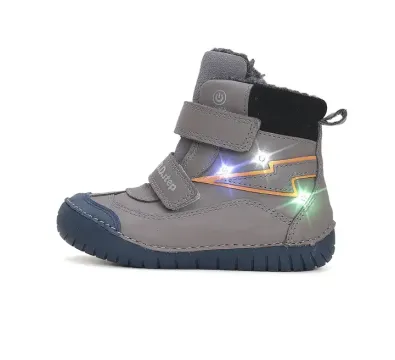 W050-42707AGrey_720x D.D.Step kisfiú téli, világító, bélelt bokacipő, szürkésbarna, villám mintás, LED