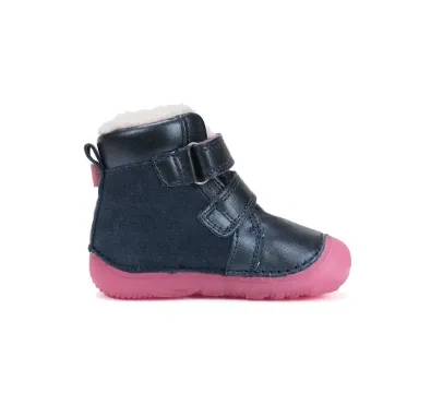 W073-52684RoyalBlue03_720x D.D.Step kislány barefoot, bélelt bokacipő, világító talp, sötétkék/rózsaszín, sellő mintás, belső oldalnézet